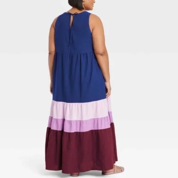 Ava & Viv Women's Plus Size Sleeveless Colorblock Tiered Dress -Navy Blue - Picture 2 of 10